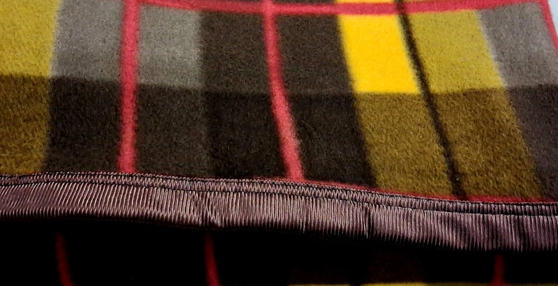 CHANDRAVATI Modern Check Polar Fleece All Season Blanket with || Satan Border || 500 TC || Heavy Quality || (Golden Brown, Single) - Image 4