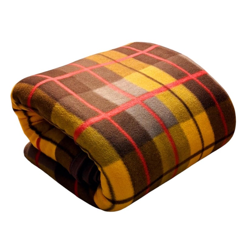 CHANDRAVATI Modern Check Polar Fleece All Season Blanket with || Satan Border || 500 TC || Heavy Quality || (Golden Brown, Single) - Image 1