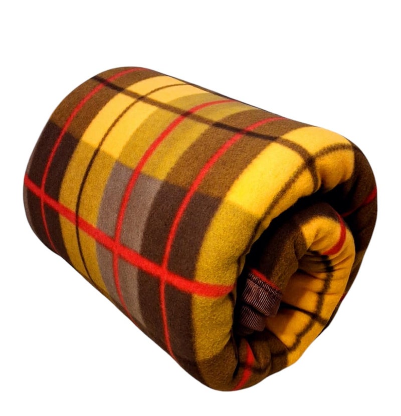 CHANDRAVATI Modern Check Polar Fleece All Season Blanket with || Satan Border || 500 TC || Heavy Quality || (Golden Brown, Single) - Image 3
