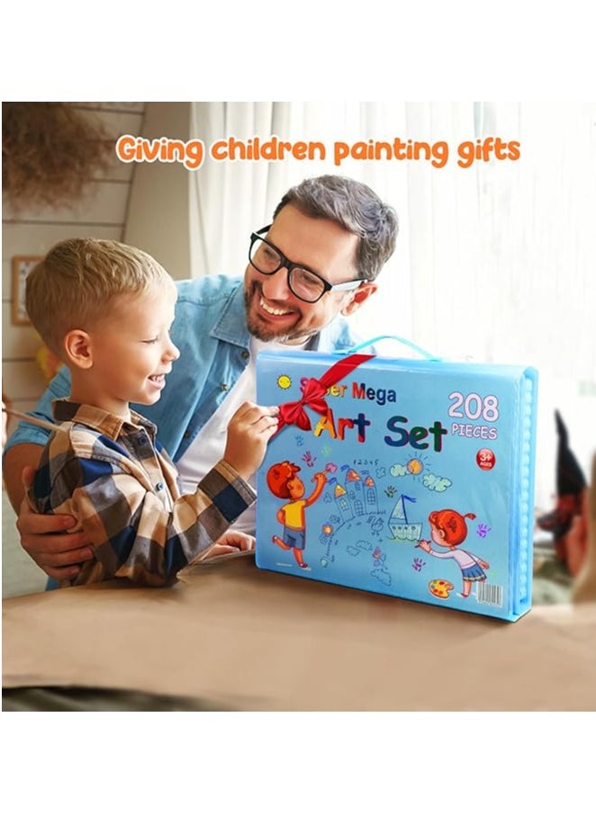 Generic TOMMY HOME 208 Pieces Deluxe Drawing and Coloring Set for 6-12 Years Old Kids, Watercolor Pencils for Kids Girls Boys (Blue - 208 Pieces)  - Image 1