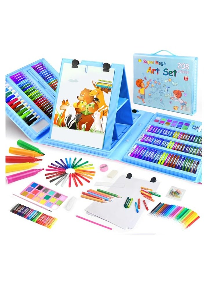 Generic TOMMY HOME 208 Pieces Deluxe Drawing and Coloring Set for 6-12 Years Old Kids, Watercolor Pencils for Kids Girls Boys (Blue - 208 Pieces)  - Image 2