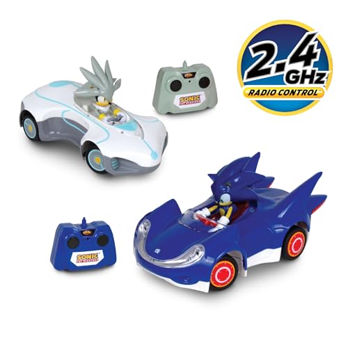 NKOK 128 Scale 24GHz RC Sonic 2PK RC Sonic Silver Officially Licensed Full Function Radio Control Detailed 65 Vehicle and Character Grippy Tires Adjustable Front Wheels - Image 5