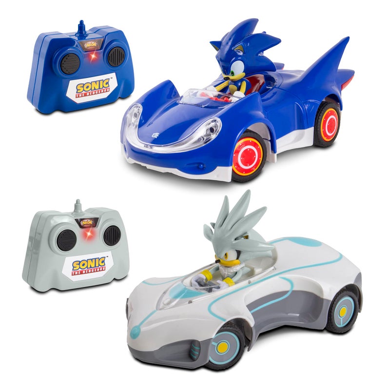 NKOK 128 Scale 24GHz RC Sonic 2PK RC Sonic Silver Officially Licensed Full Function Radio Control Detailed 65 Vehicle and Character Grippy Tires Adjustable Front Wheels - Image 2