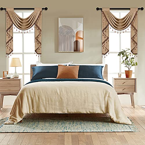 ELKCA DoubleSided Chenille Valance for Living RoomCoffee Curtains Valance with Beads for BedroomRod PocketW39Inch1 Panel