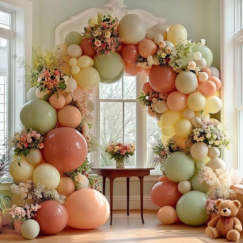 Partycus Dusty Pink Yellow Green Balloon Arch Double Stuffed Sage Light Yellow Peach White Sand Mauve Pastel Balloon Garland Kit for Baby Shower Birthday Bridal Wedding Floral Valentines Party Decoration - Image 3