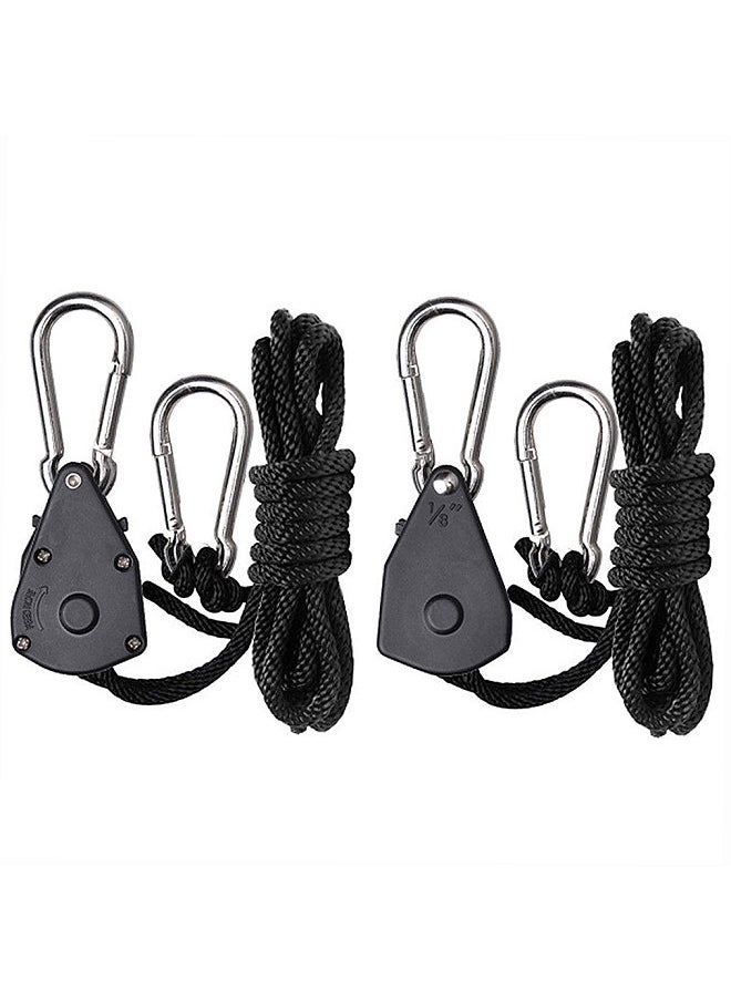 Generic 2-Pack Ratchet 1/8 Inch Adjustable Heavy Duty Tie Down Rope Carabiner Hook Clip Hanger 150lb Capacity for Grow Light Luggage Strap  - Image 1