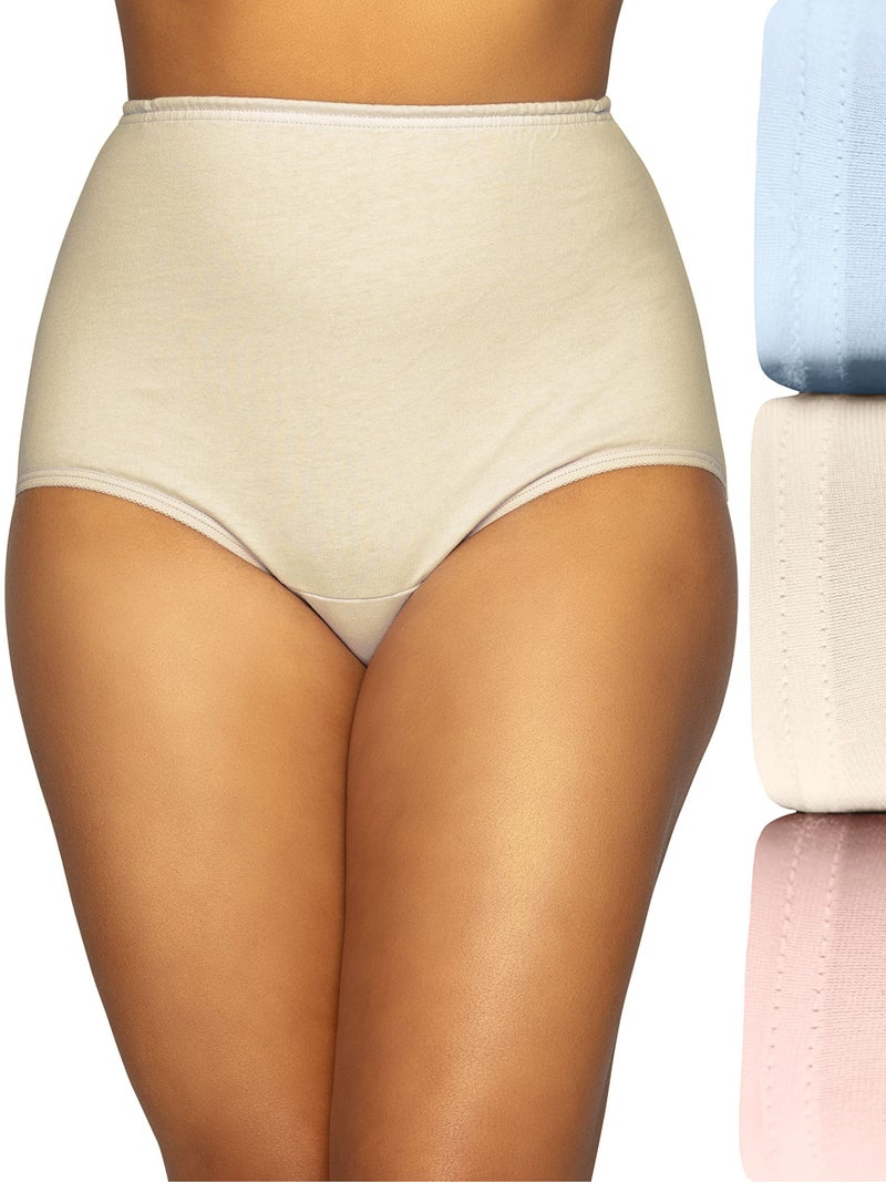 Vanity Fair Women's Perfectly Yours High Waisted Brief Panties, Cotton-3 Pack-Pink/Candleglow/Blue, 8 - Image 1