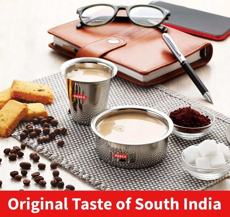 PANCA Stainless Steel Tumbler Glass Set | 180ml South Indian Tea Coffee Cups | Filter Chai Cutting Glasses for Water, Drinking, Dabara Set, Small Steel Glasses for Home (Set of 4) - Image 2