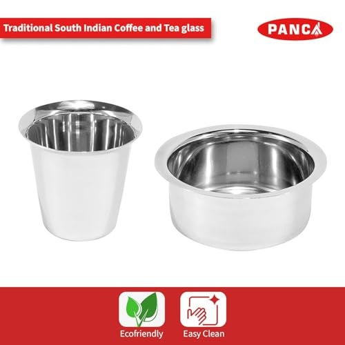 PANCA Stainless Steel Tumbler Glass Set | 180ml South Indian Tea Coffee Cups | Filter Chai Cutting Glasses for Water, Drinking, Dabara Set, Small Steel Glasses for Home (Set of 4) - Image 4