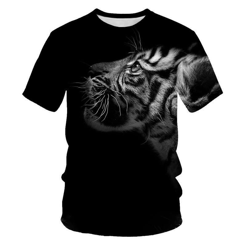Men'S Short-Sleeved T-Shirt Lion Tiger 3D Digital Printing Round Neck T-Shirt Short-Sleeved Top - Image 5