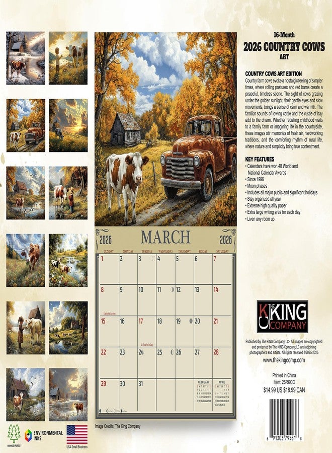 The KING Company 2026 Country Cows Wall Calendar 16-Month X-Large Size 14x22, Calendar by The KING Company-Monster Calendars - Image 2