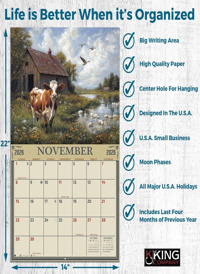 The KING Company 2026 Country Cows Wall Calendar 16-Month X-Large Size 14x22, Calendar by The KING Company-Monster Calendars - Image 4