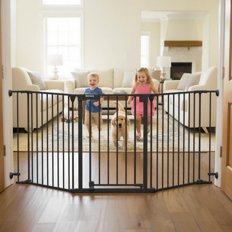 Mumeasy 80" Extra Wide Baby Gate for Doorways, Stairs & Fireplace, Auto Close Dog & Pet Gate with Walk Thru Door, 3 Metal Panels, Hardware Mounted Child Safety Fence for House, Indoor/Outdoor, Black - Image 1