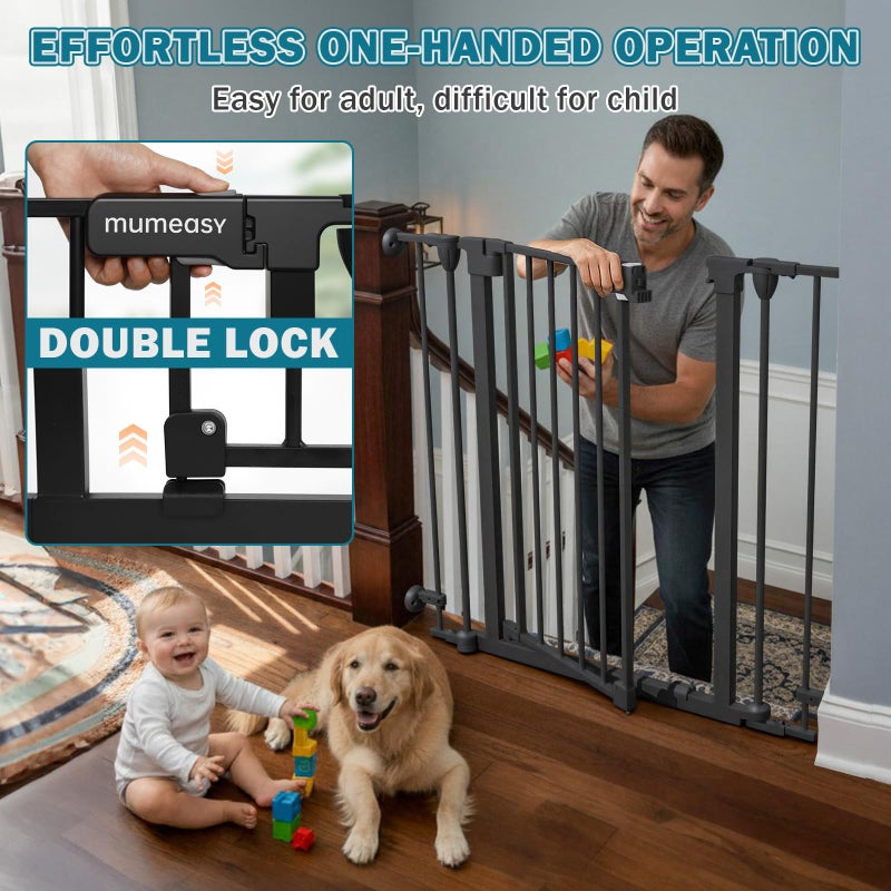 Mumeasy 80" Extra Wide Baby Gate for Doorways, Stairs & Fireplace, Auto Close Dog & Pet Gate with Walk Thru Door, 3 Metal Panels, Hardware Mounted Child Safety Fence for House, Indoor/Outdoor, Black - Image 3