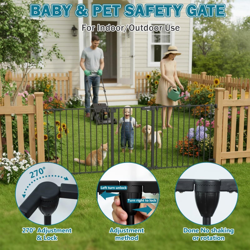 Mumeasy 80" Extra Wide Baby Gate for Doorways, Stairs & Fireplace, Auto Close Dog & Pet Gate with Walk Thru Door, 3 Metal Panels, Hardware Mounted Child Safety Fence for House, Indoor/Outdoor, Black - Image 5
