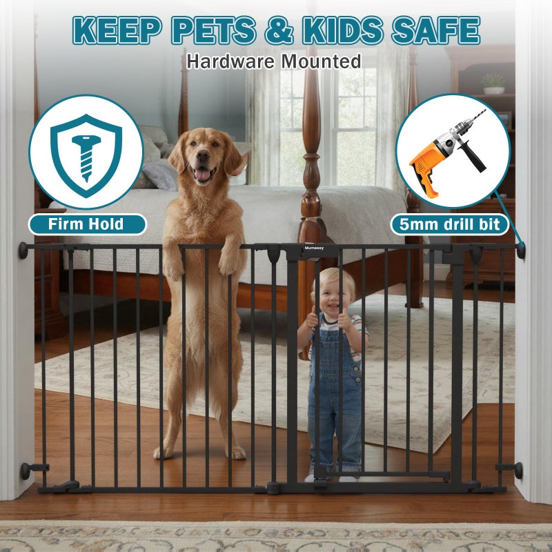 Mumeasy 80" Extra Wide Baby Gate for Doorways, Stairs & Fireplace, Auto Close Dog & Pet Gate with Walk Thru Door, 3 Metal Panels, Hardware Mounted Child Safety Fence for House, Indoor/Outdoor, Black - Image 4