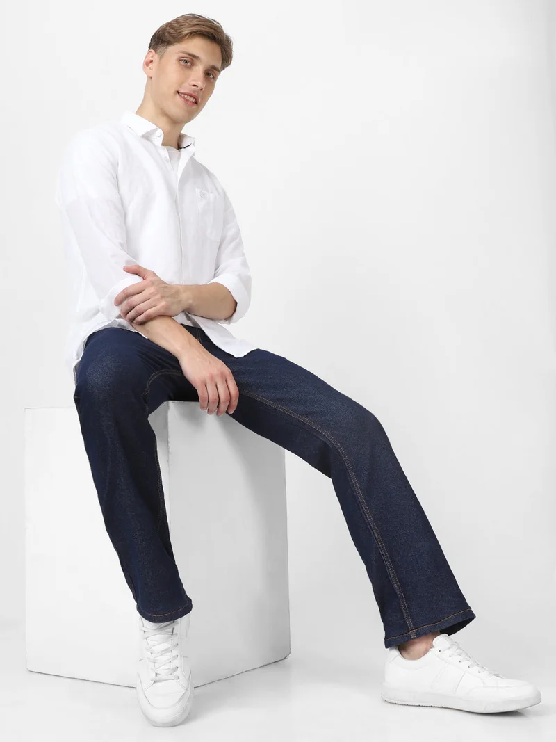 Urbano Fashion  Urbano Fashion Men's Dark Blue Washed Bootcut Jeans Stretchable for Men | Best Price UAE