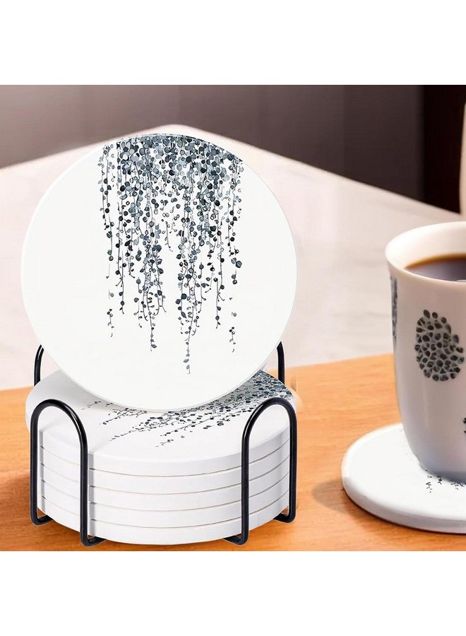 Kuber Industries Kuber Industries 6 Pcs Anti-Skid Tea Coaster with Holder | Water Absorbing Round Tea Cup & Water Glass Cover Top Lid - Black & White  - Image 2