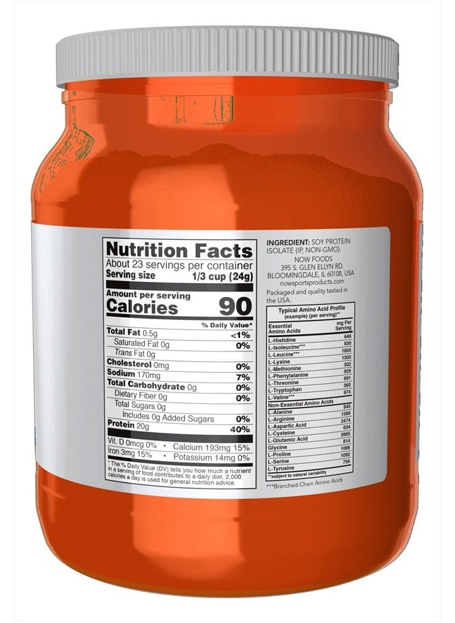 now - Sports Nutrition, Soy Protein Isolate 20 G, 0 Carbs, Unflavored Powder, 1.2-Pound - Image 1