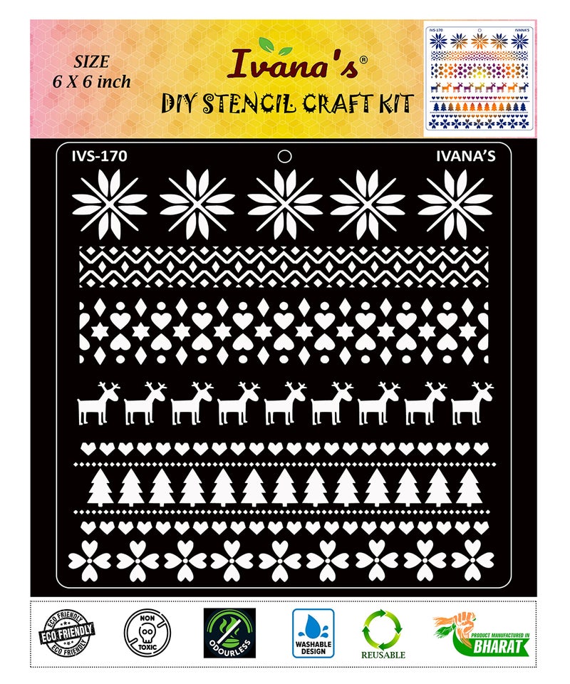 IVANA'S Kids Drawing Stencil for Art & Craft, DIY Decorative Stencil for Painting on Canvas, Fabric, Cloth, Paper, Glass, Furniture and Wall, Size - 6 x 6 inch, Pack of 1, IVS-170, Off White - Image 1