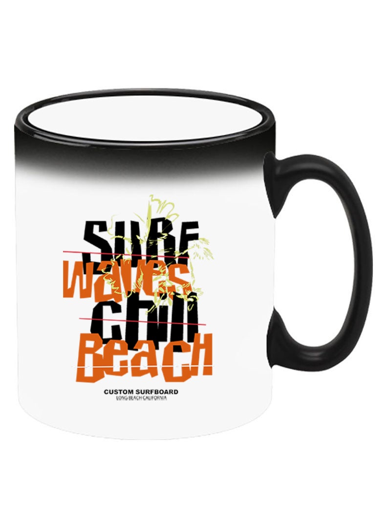 Theodor Color Changing Heat Sensitive Ceramic Mug, Image Revealed When HOT Liquid is Added! Surf waves chill beach black - Image 2