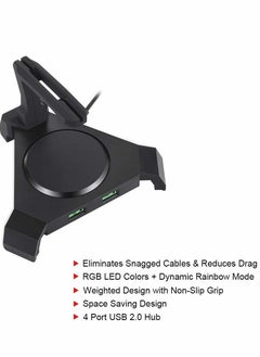 Y&D Mouse Bungee, Gaming Cord Controller, with 4 Port USB Hub & RGB Lighting, Cable Management Organizer Fixer Holder - Black  - Image 3