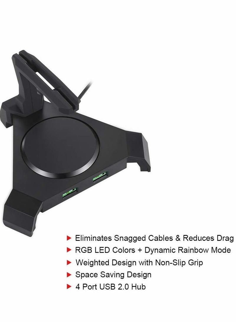 Y&D Mouse Bungee, Gaming Cord Controller, with 4 Port USB Hub & RGB Lighting, Cable Management Organizer Fixer Holder - Black - Image 3