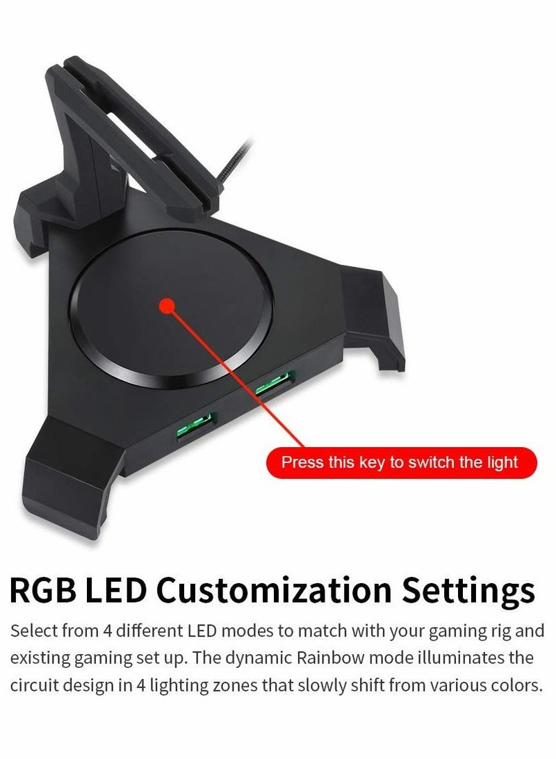 Y&D Mouse Bungee, Gaming Cord Controller, with 4 Port USB Hub & RGB Lighting, Cable Management Organizer Fixer Holder - Black - Image 2