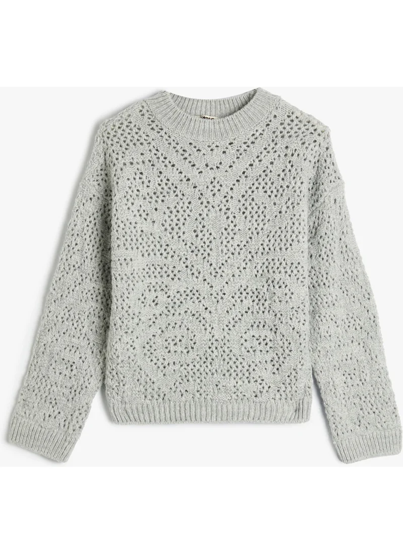 KOTON Knitted Sweater Openwork Round Neck Long Sleeve