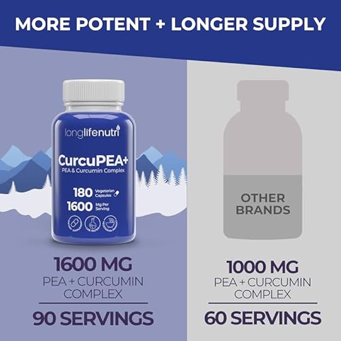 LongLifeNutri CurcuPEA+ (Palmitoylethanolamide + Turmeric Complex 600mg/1000mg) – Derived from Curcumin Longa, 180 Vegetarian Capsules, Natural Antioxidant, 3-Month Supply, GMP Certified, Vegan, Made in USA - Image 3