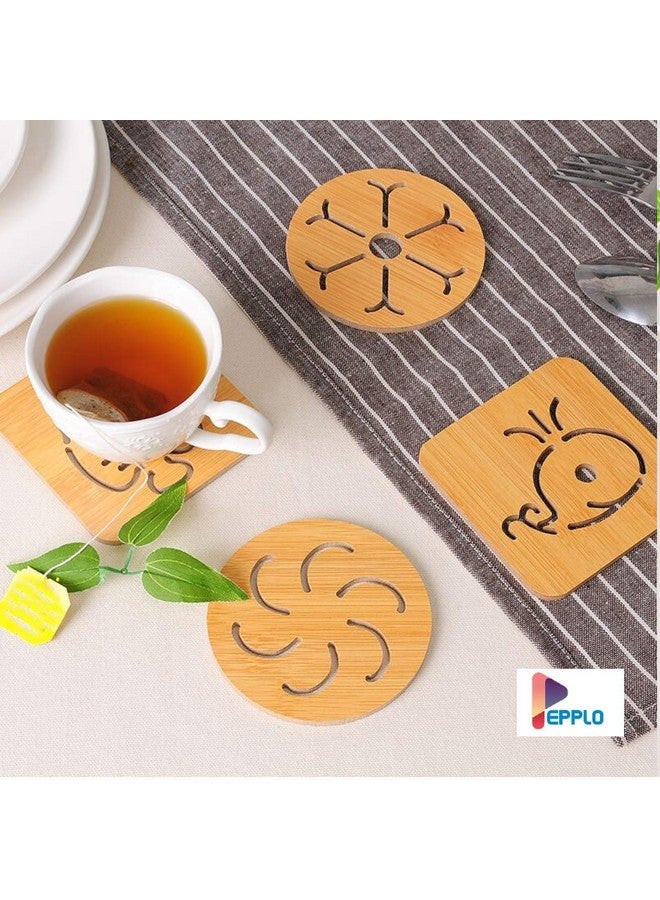 pepplo Wooden Drinks Coasters for Tea Coffee Cup Mug Hollow Coaster Kitchen Insulation Mat Anti-Scald Pot Mat Home Creative Anti-Skid Coaster,Random Pattern (Set of 4, Small) - Image 1