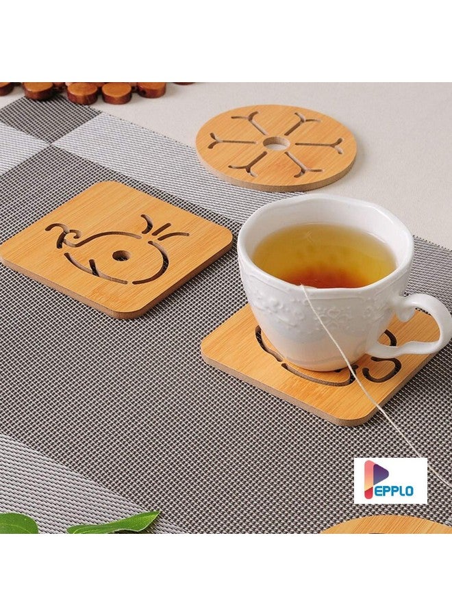pepplo Wooden Drinks Coasters for Tea Coffee Cup Mug Hollow Coaster Kitchen Insulation Mat Anti-Scald Pot Mat Home Creative Anti-Skid Coaster,Random Pattern (Set of 4, Small) - Image 3