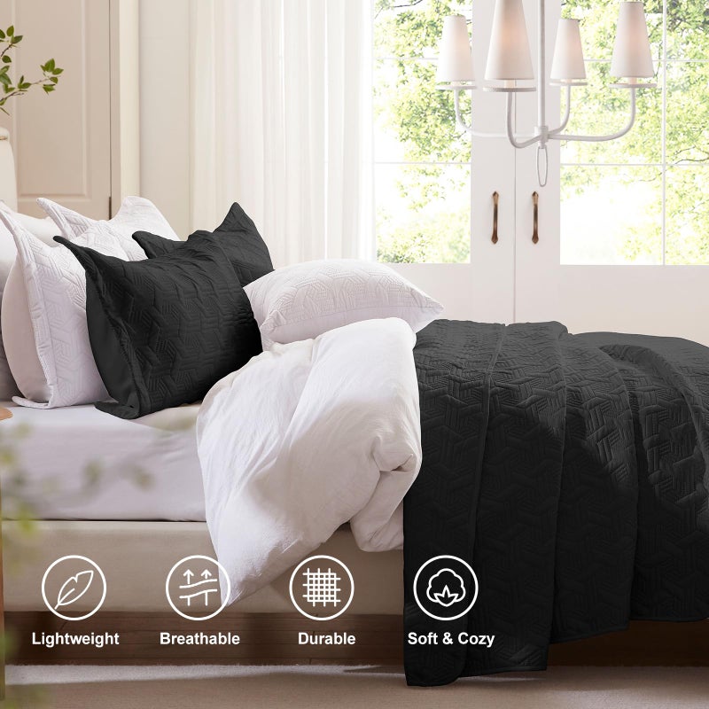 LEAONME مجموعة لحاف كاملة/كوين 3 قطع 3 قطع سوداء سوداء-90''x98 '' لحاف ناعم في الصيف لحاف فاخر الدفء لجميع المواسم (يتضمن لحاف واحد 2 shams) - Image 3