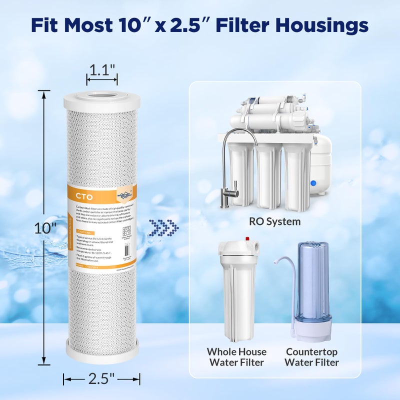 Membrane Solutions 5 Micron 2.5" x 10" CTO Carbon Block Water Filter Cartridge Replacement for Whole House Filtration Systems, Compatible with WFPFC8002, WFPFC9001, FXWTC, WHKF-WHWC, 6-Pack - Image 4