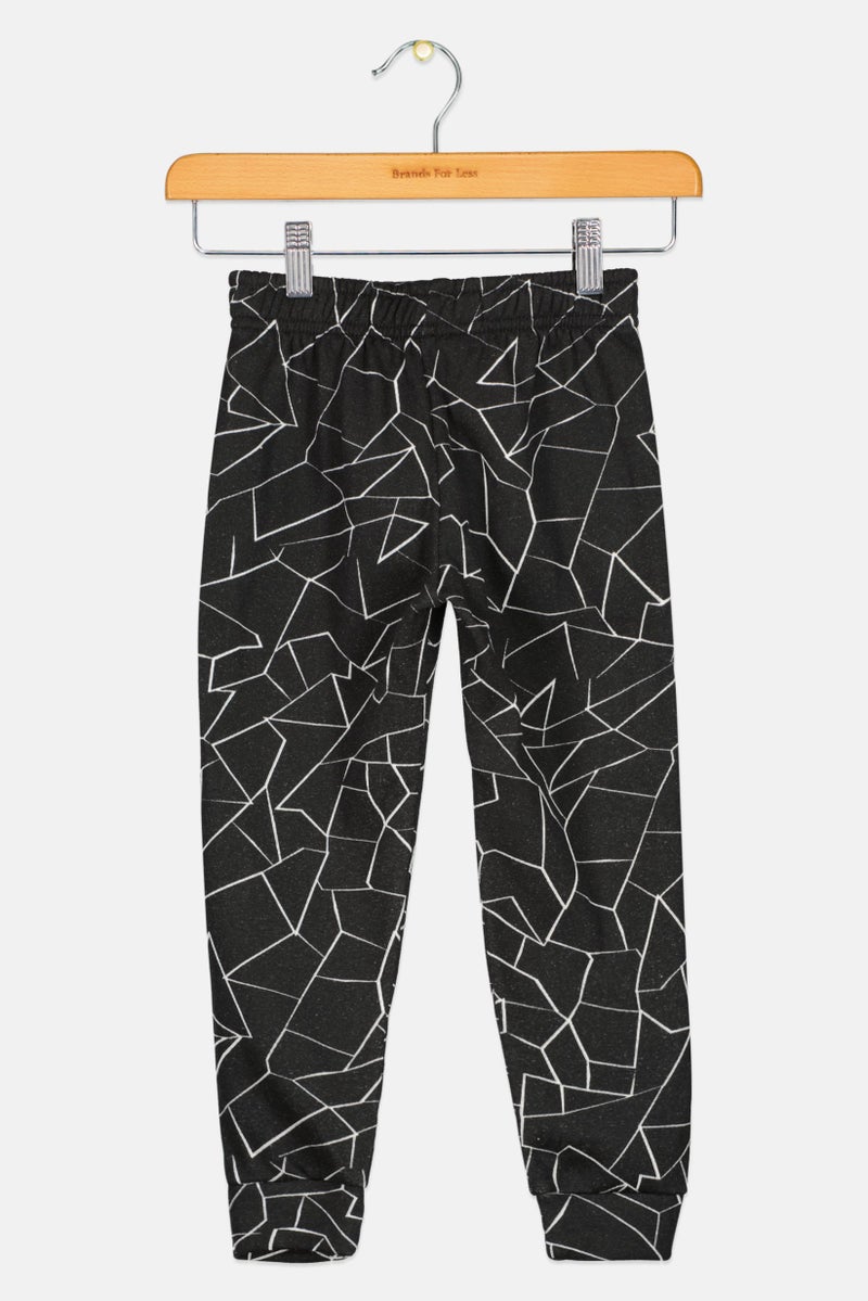 brooklyn Kids Boy Drawstring Allover Print Jogger Pants, Black  - Image 2