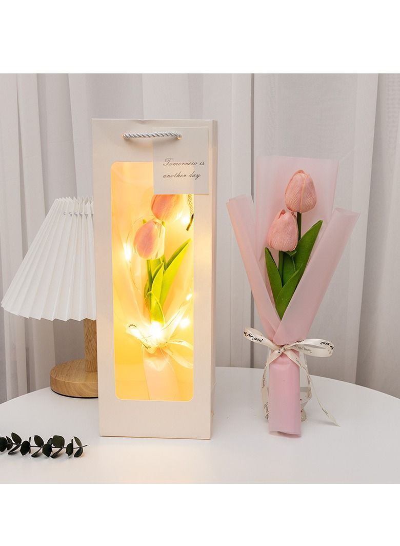 Pink Flowers,Artificial Tulip Silk Flowers With Lights,Gifts for Girlfriend,Mom,Wedding Anniversary,Valentine's Day