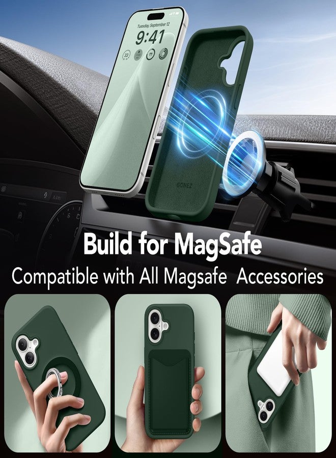 GONEZ Magnetic for iPhone 17 Case, Compatible with MagSafe, [Screen Protector + Camera Lens Protector], Liquid Silicone Anti-Scratch Shockproof Protective Phone Case, Army Green - Image 4