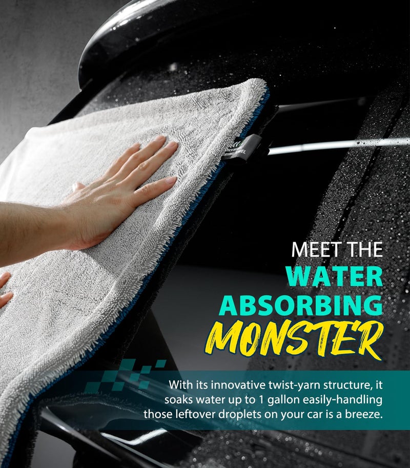 KKV Full-Sized SUV Drying Towel, 48”x24” Dual Sided Microfiber Car Cleaning Towel with Twisting Yarn Technique, 1400GSM Super Absorbent, Scratch-Free, Machine Washable (LightGrey-MarineBlue) - Image 3