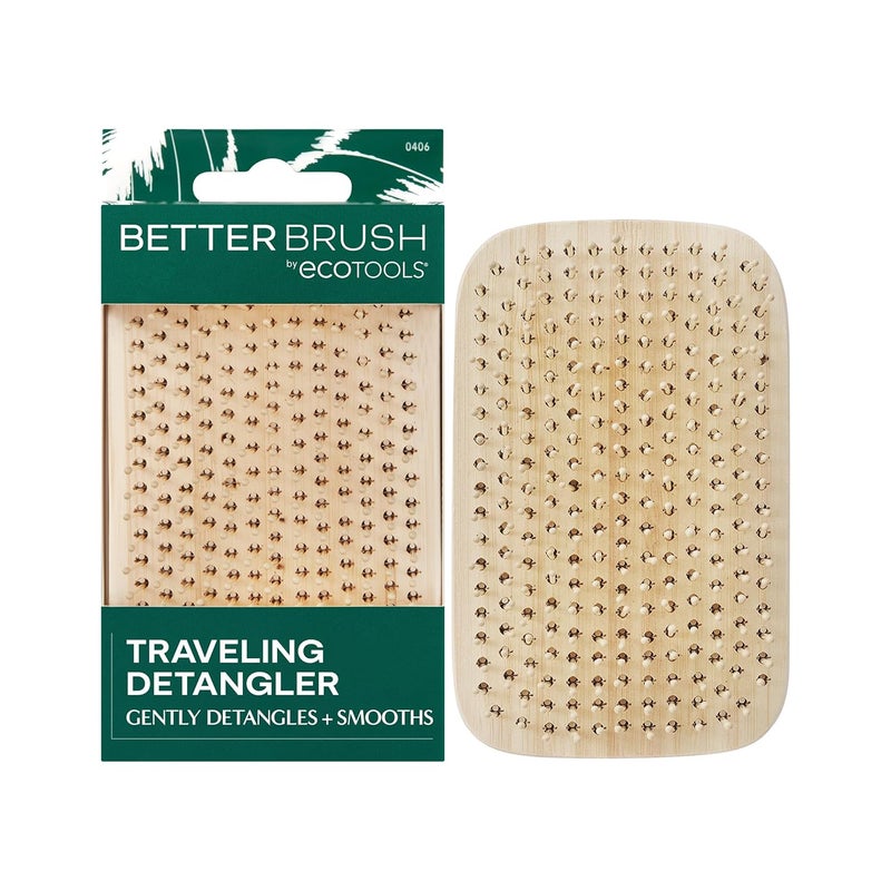 EcoTools Travel Detangler Hairbrush Gently Detangle  Smooth Hair Brush For Wet Or Dry Hair Heat Resistant Mini Renewable Bamboo Hairbrush For Styling OnTheGo Vegan  CrueltyFree 1 Count