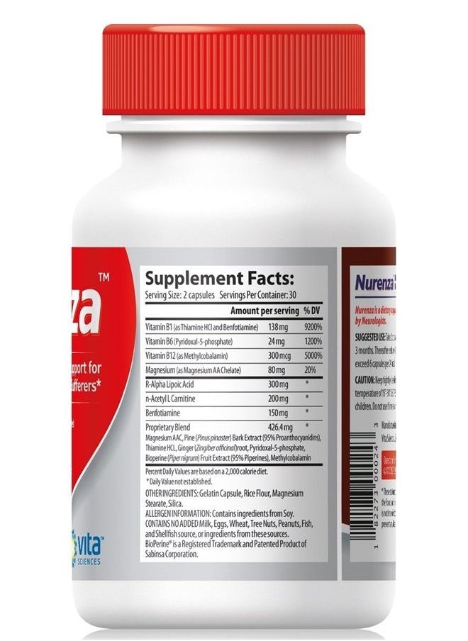 Vita Sciences - Nurenza Neuropathy Supplement for Nerve Health and Repair. Natural R-ALA Form 10x Strength with Vitamins and Antioxidants to Renew and Revitalize Feet, Hands, Legs, and Toes. 60 Ct. - Image 1