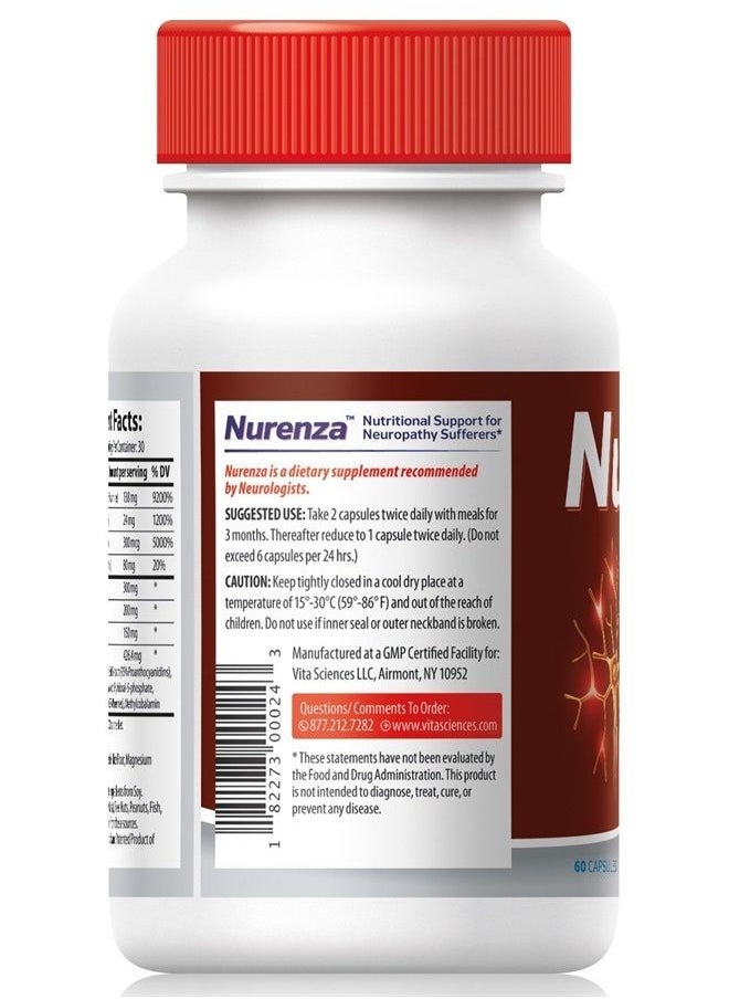 Vita Sciences - Nurenza Neuropathy Supplement for Nerve Health and Repair. Natural R-ALA Form 10x Strength with Vitamins and Antioxidants to Renew and Revitalize Feet, Hands, Legs, and Toes. 60 Ct. - Image 1