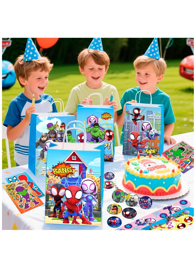 إيلوفهابرتي هدايا حفلة عيد ميلاد سبايدرمان لـ 12 ضيفًا، 110 قطعة حزمة هدايا حفلة سبايدرمان وأصدقاؤه الرائعون شاملة أكياس وبروشات وملصقات وأساور لاصقة وختم وما إلى ذلك هدايا حفلة عيد ميلاد سبايدرمان وأصدقاؤه للأولاد والأطفال - Image 5
