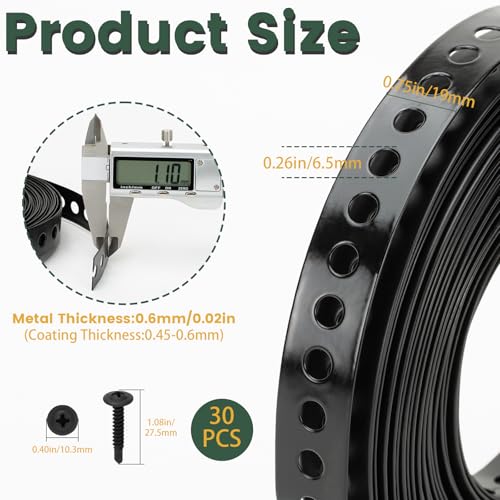 AxiSculpt Black Metal Strap with Holes 3/4 Inch×33-Feet Perforated Galvanized Hanger Strap 0.6mm Thickness Securing Strap with Truss Head Screws for Ductwork and Building Applications - Image 2