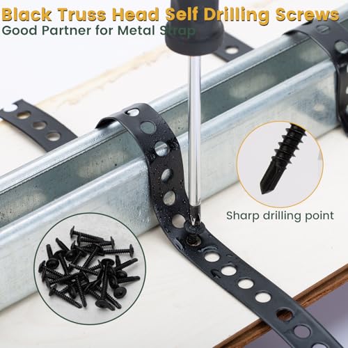 AxiSculpt Black Metal Strap with Holes 3/4 Inch×33-Feet Perforated Galvanized Hanger Strap 0.6mm Thickness Securing Strap with Truss Head Screws for Ductwork and Building Applications - Image 4