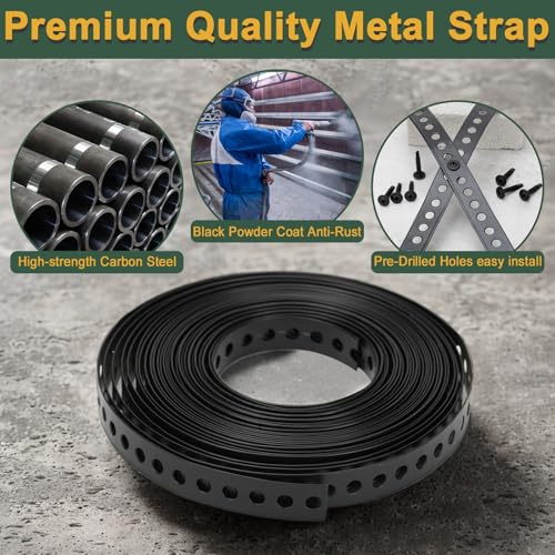 AxiSculpt Black Metal Strap with Holes 3/4 Inch×33-Feet Perforated Galvanized Hanger Strap 0.6mm Thickness Securing Strap with Truss Head Screws for Ductwork and Building Applications - Image 3