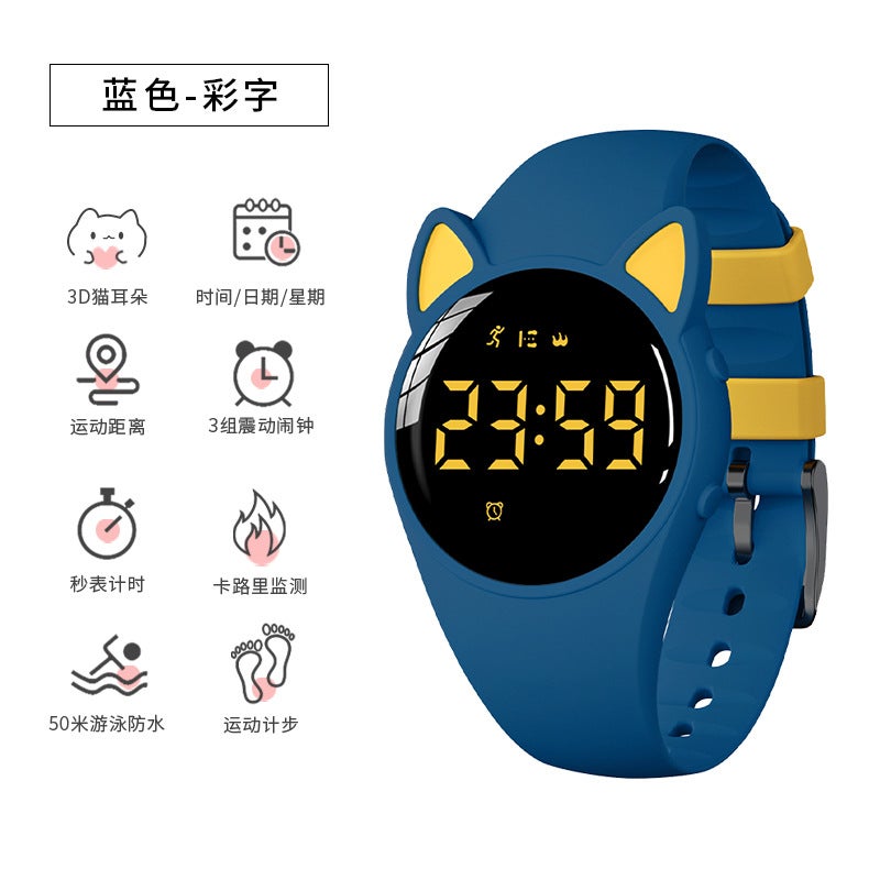 Childrens Watch Girls Primary School Students 2021 New Waterproof Cute Childrens Luminous Bracelet Electronic Watch for Men Blue-yellow-color display