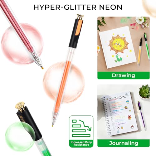 ZSCM Retractable Glitter Neon Pens, 7 Colors Large Capacity UV Reactive Sparkle Gel Ink Pens for Adult Coloring, 1.0 mm Fine Point Smooth Writing Color Pen for UV Art Note Taking Aesthetic Art Supplies - Image 5