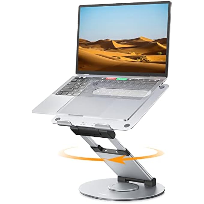 NULAXY LAPTOP STAND ADJUSTABLE HEIGHT UP TO 21 INCHES, ERGONOMIC LAPTOP STAND WITH 360 SWIVEL BASE, COMPATIBLE WITH MACBOOK ALL LAPTOPS FROM 10 TO 17 INCHES, SILVER - Image 1