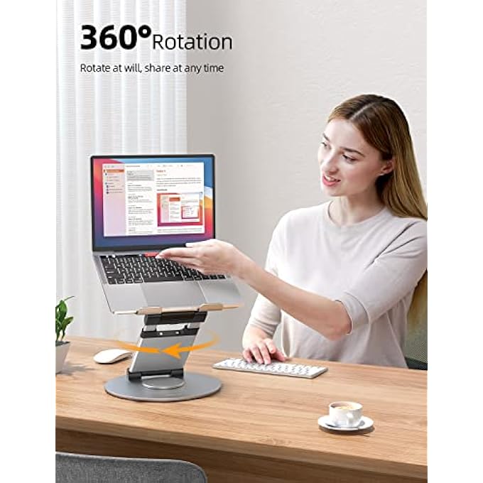 NULAXY LAPTOP STAND ADJUSTABLE HEIGHT UP TO 21 INCHES, ERGONOMIC LAPTOP STAND WITH 360 SWIVEL BASE, COMPATIBLE WITH MACBOOK ALL LAPTOPS FROM 10 TO 17 INCHES, SILVER - Image 2
