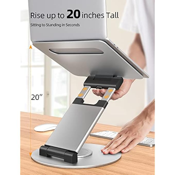 NULAXY LAPTOP STAND ADJUSTABLE HEIGHT UP TO 21 INCHES, ERGONOMIC LAPTOP STAND WITH 360 SWIVEL BASE, COMPATIBLE WITH MACBOOK ALL LAPTOPS FROM 10 TO 17 INCHES, SILVER - Image 3
